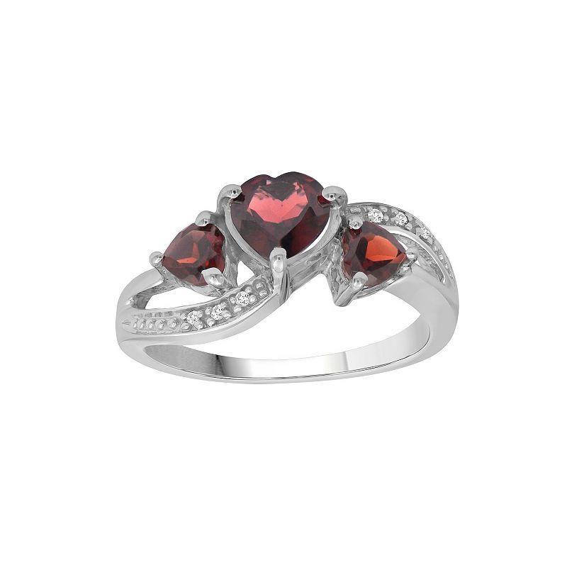 Jewelexcess Sterling Silver Garnet & Diamond Accent Triple Heart Ring, Womens Product Image