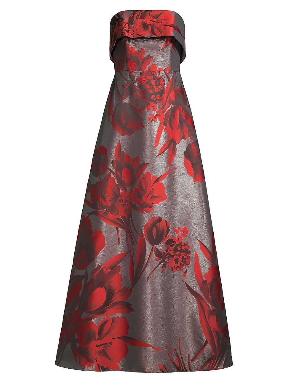 Womens Strapless Floral Jacquard Gown Product Image