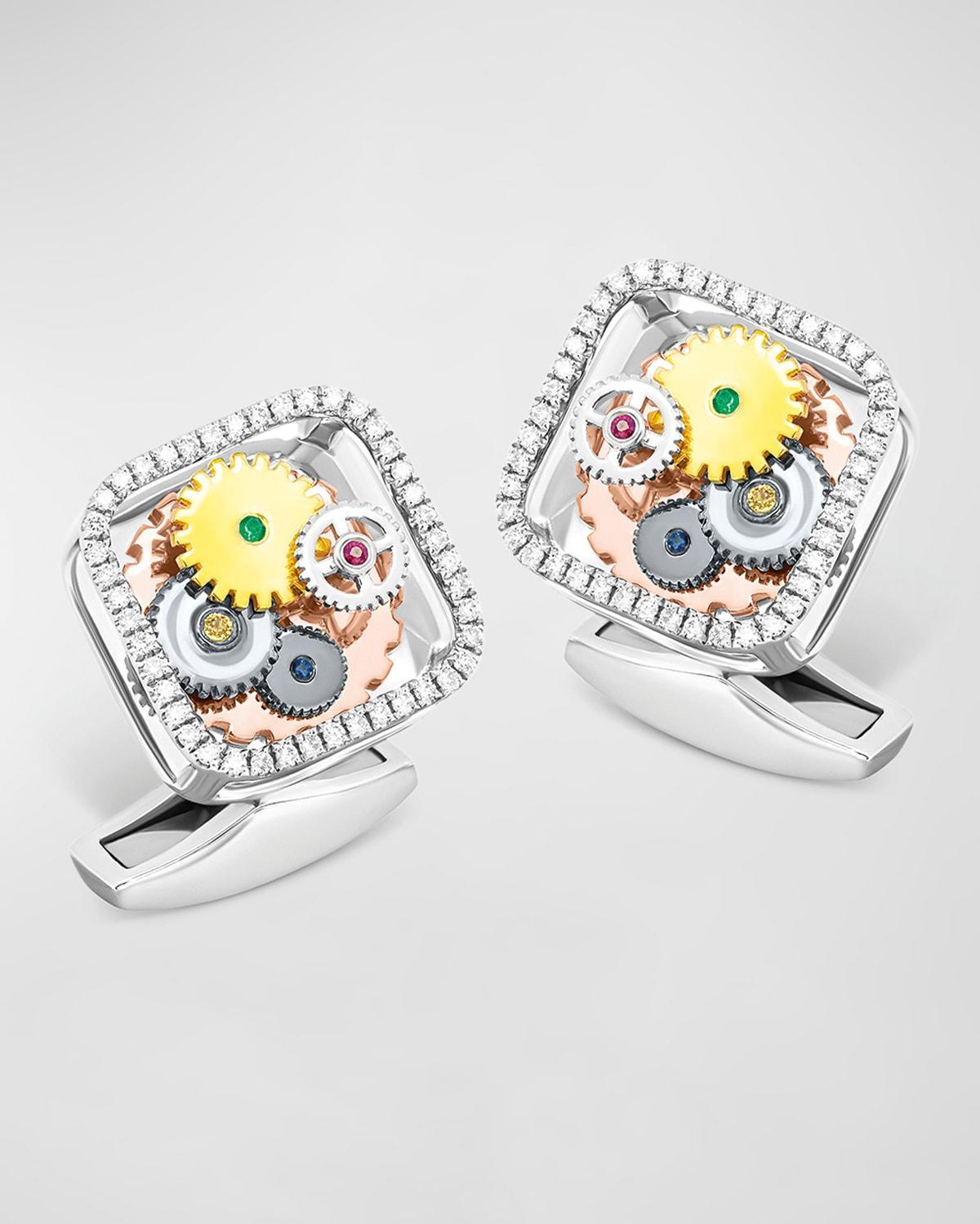 Mens Diamond and Gemstone Mechanical Gear Cufflinks Product Image