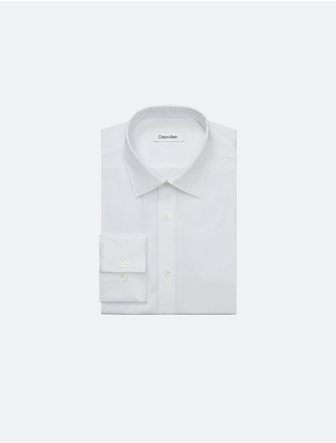 Calvin Klein Mens Refined Cotton Solid Classic Button-Down Shirt - White - 15.5/34-35 Product Image