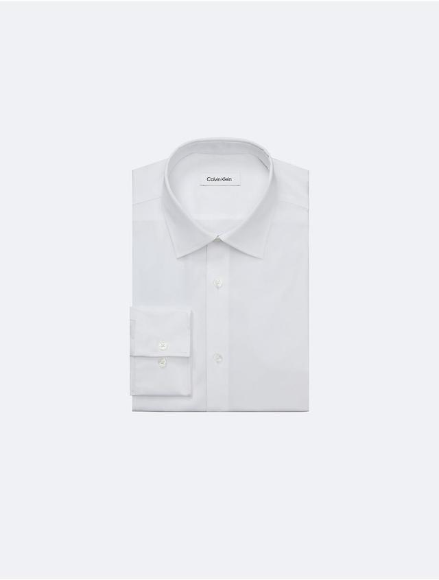 Calvin Klein Mens Refined Cotton Solid Classic Button-Down Shirt - White - 15.5/34-35 Product Image