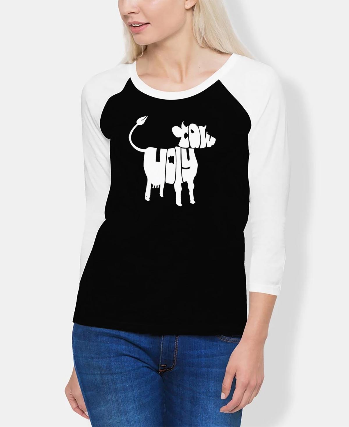 La Pop Art Womens Raglan Holy Cow Word Art T-shirt - Black Product Image