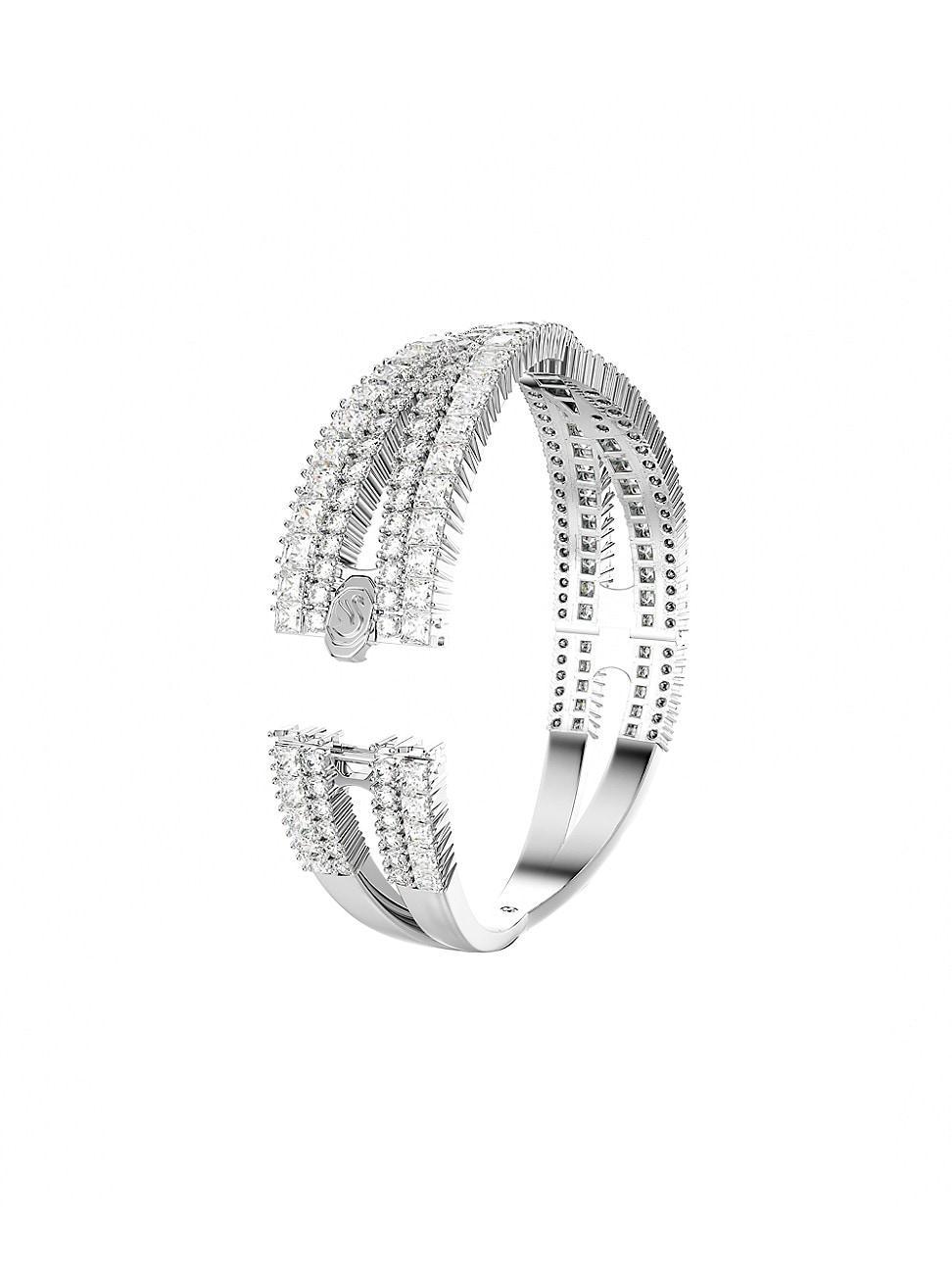 Womens Hyperbola Rhodium-Plated & Swarovski Crystal Cuff Product Image