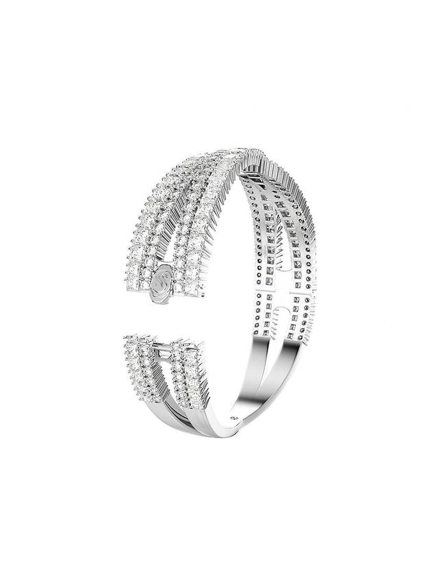 Womens Hyperbola Rhodium-Plated & Swarovski Crystal Cuff Product Image