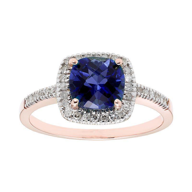 Lab-Created Blue Sapphire 10K Gold & 1/5 Carat T.W. Diamond Frame Ring, Womens Product Image