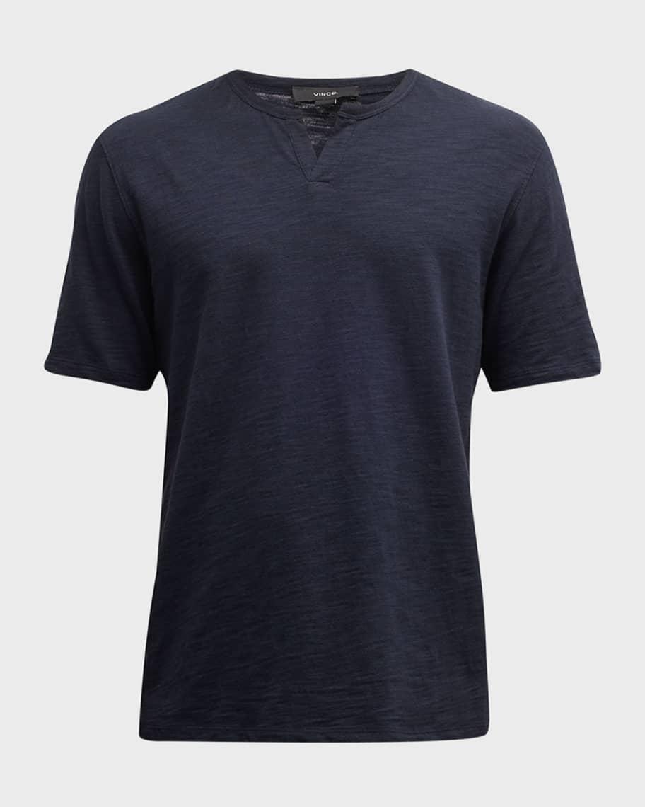 Men's Split-Neck Slub Cotton T-Shirt Product Image