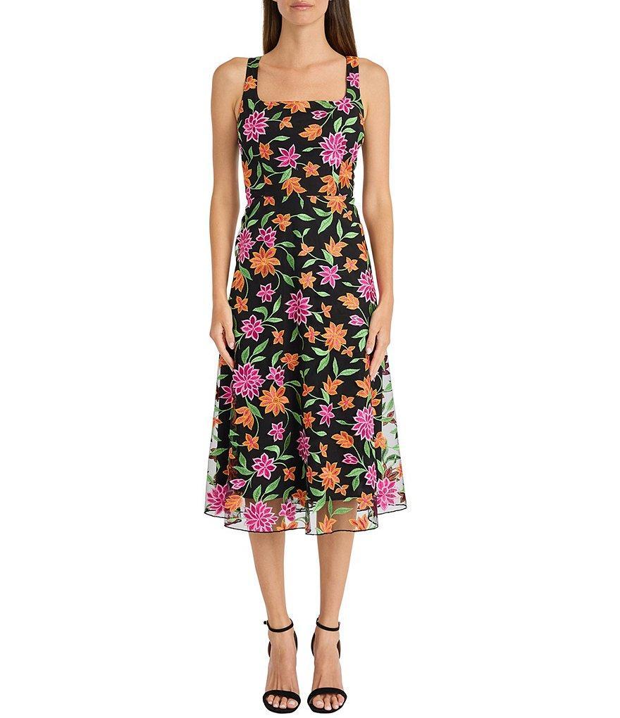 Maggy London Embroidered Square Neck Sleeveless Midi Dress Product Image