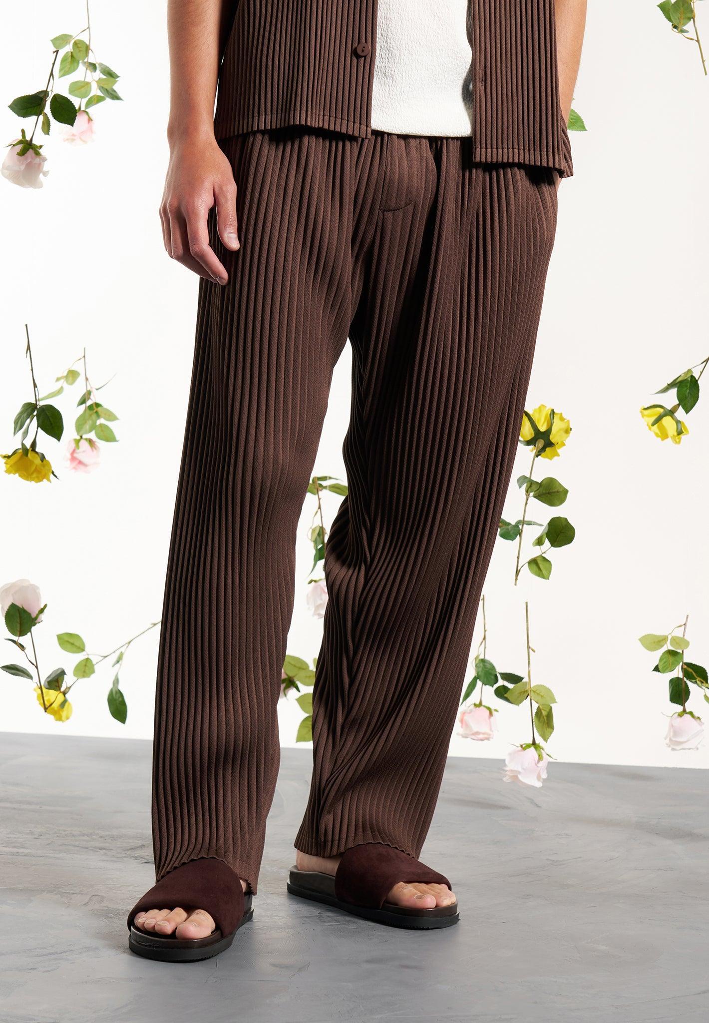 Pleated Trousers - Brown Male Product Image