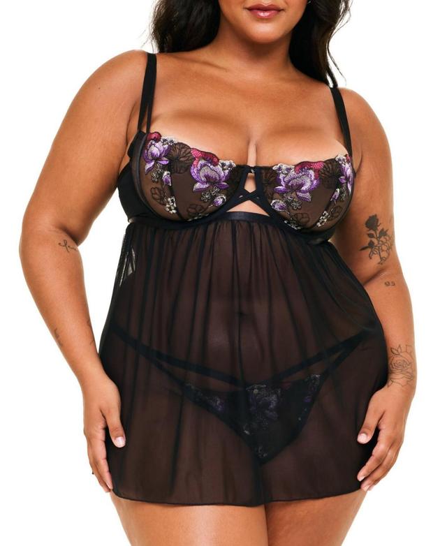 Adore Me Womens Delilah Babydoll Lingerie - Floral purple Product Image