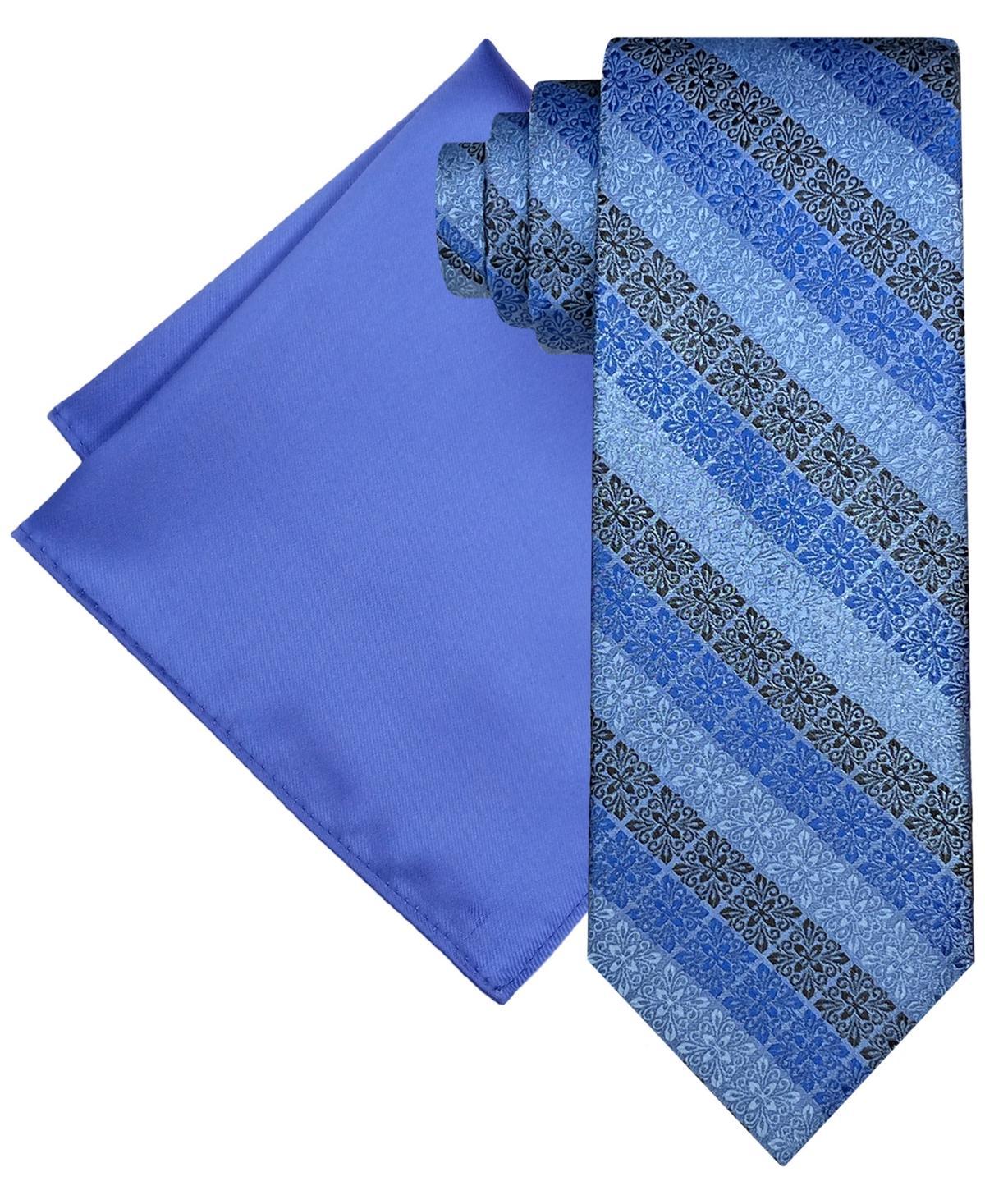 Steve Harvey Mens Grid Stripe Tie & Solid Pocket Square Set - Med Blu Product Image