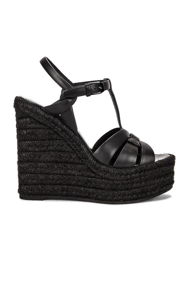 Saint Laurent Tribute Espadrille Wedge Sandals in Noir - Black. Size 41 (also in 39.5, 40). Product Image