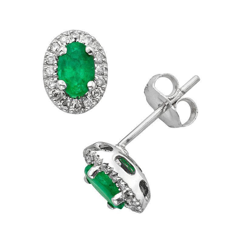 The Regal Collection 14k White Gold Genuine Emerald & 1/6-ct. T.W. IGL Certified Diamond Frame Stud Earrings, Womens, Green Product Image