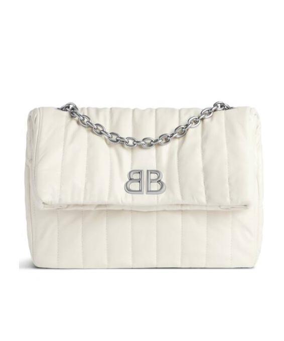 BALENCIAGA Small Monaco Quilted Shoulder Bag In White Product Image