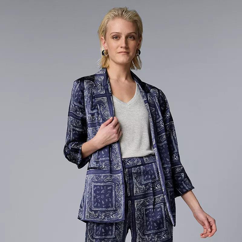 Womens Simply Vera Vera Wang Roll-Tab Relaxed Blazer Bandana Blue Dye Product Image