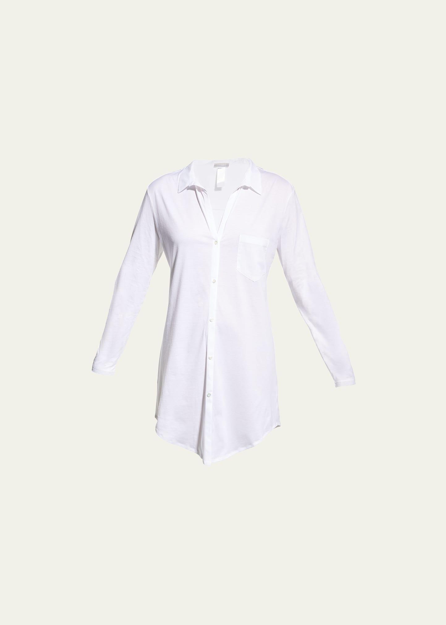 Hanro Deluxe Point Collar Long Sleeve Boyfriend Cotton Nightshirt Product Image