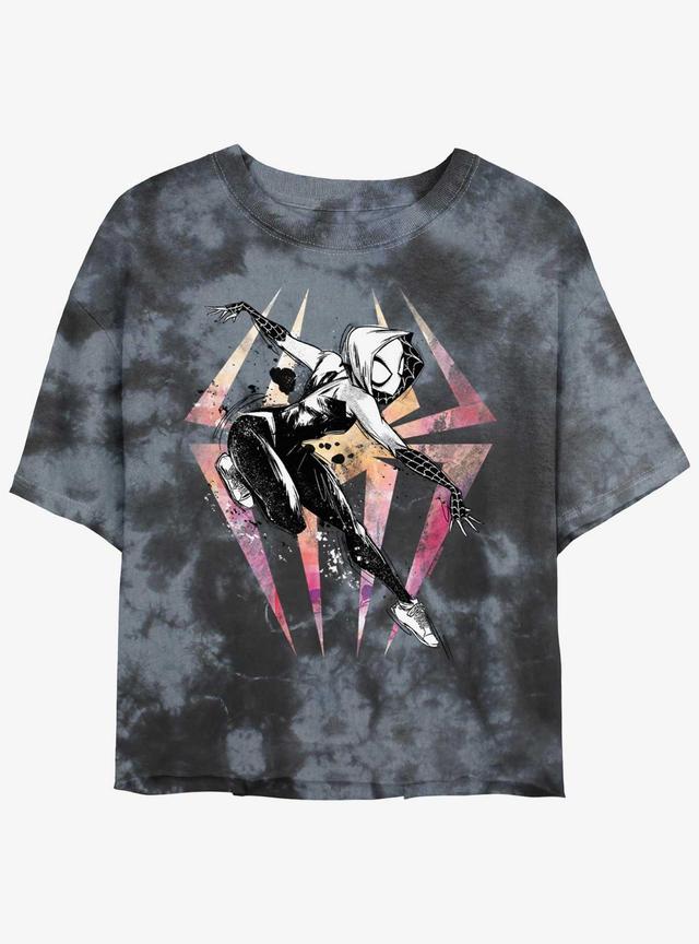 Marvel Spider-Man Sketch Spider-Gwen Girls Tie-Dye Crop T-Shirt Product Image