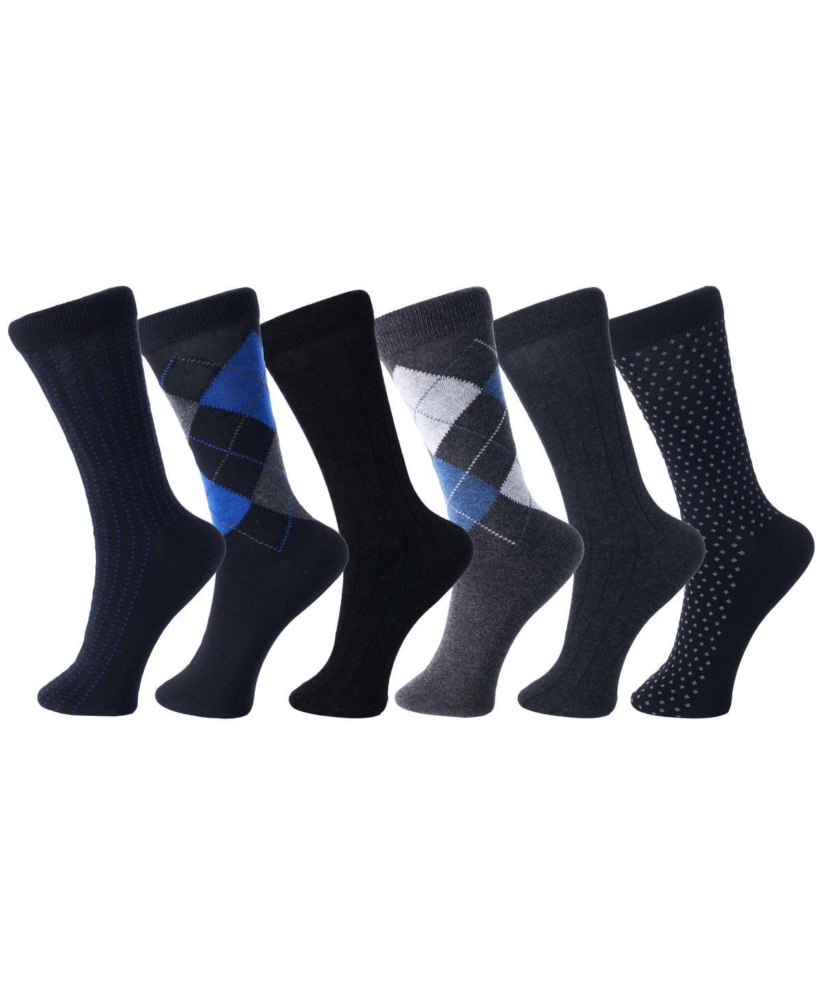 Alpine Swiss 6 Pack Mens Cotton Dress Socks Mid Calf Argyle Pattern Solids Set Product Image