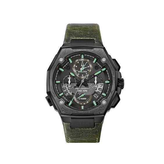 Men's Special Edition Bulova Precisionist X 10th Anniversary Black IP Chronograph Strap Watch (Model: 98B355) Product Image