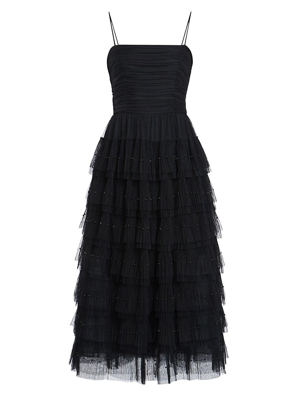 Womens Beaded Layered Tulle Midi-Dress product image