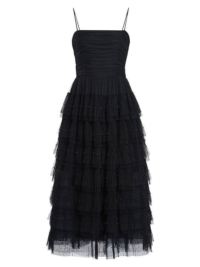 Womens Beaded Layered Tulle Midi-Dress Product Image