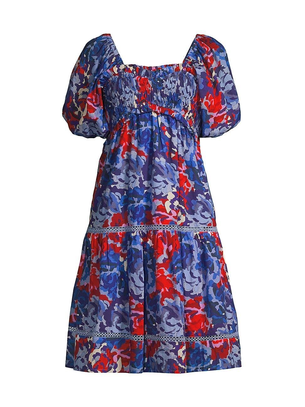 Womens Tamara Floral Cotton Puff-Sleeve Midi-Dress Product Image