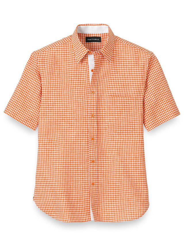 Slim Fit Linen Gingham Check Casual Shirt Product Image