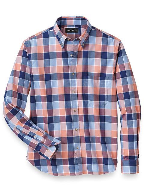 Cotton Buffalo Plaid Casual Shirt - Blue/melon Product Image