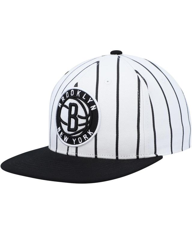 Mens Mitchell & Ness White Brooklyn Nets Hardwood Classics Pinstripe Snapback Hat Product Image