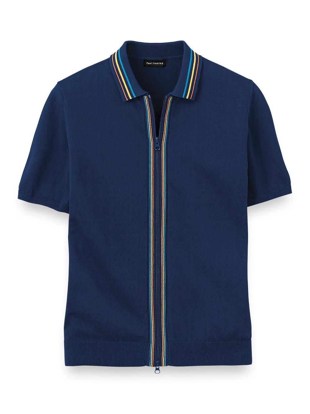 Cotton Full Zip Polo - Navy product image