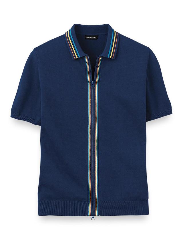 Cotton Full Zip Polo - Navy Product Image