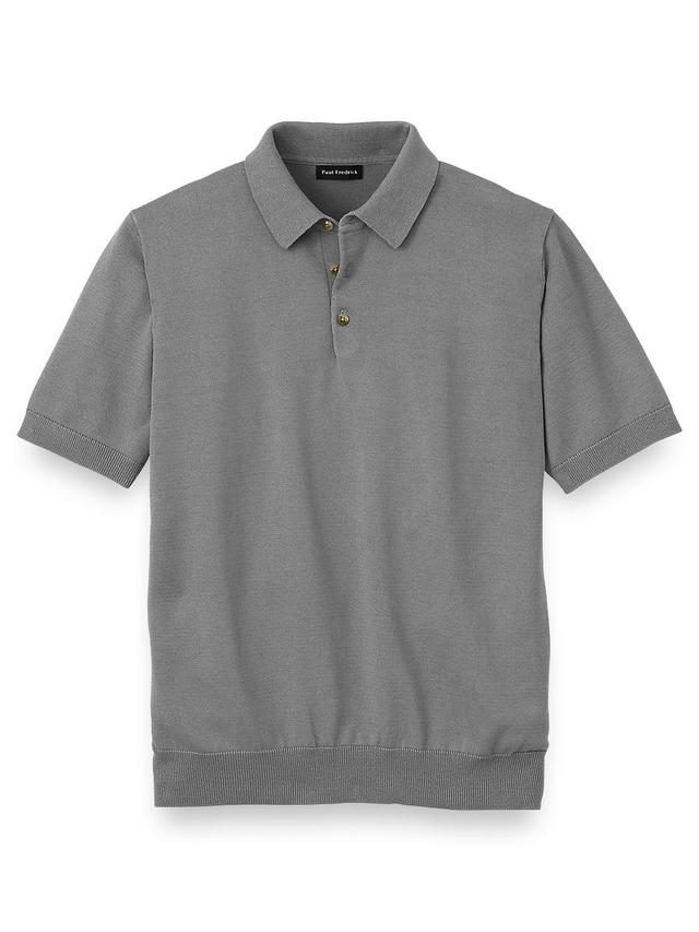 Supima Cotton Three Button Polo - Grey Product Image