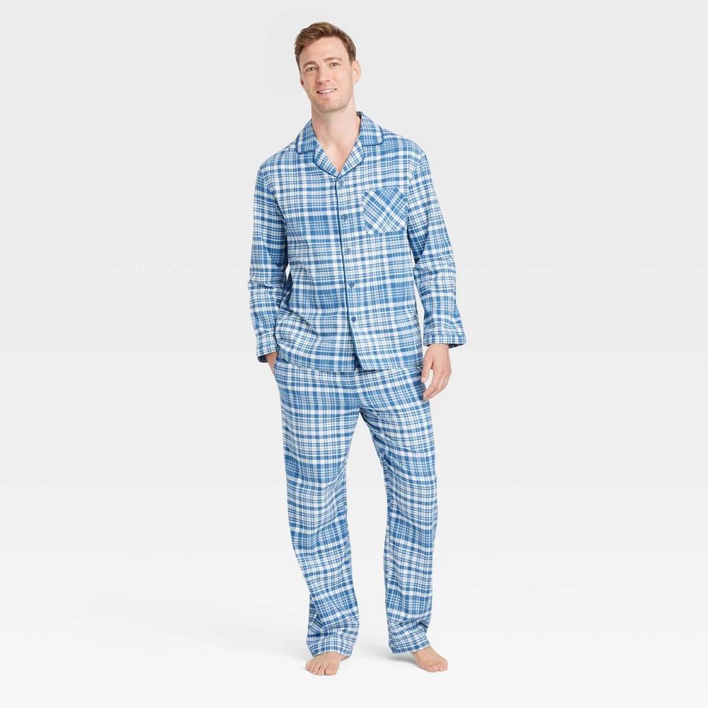 Mens Windowpane Woven Flannel Pajama Set - Goodfellow & Co Blue L Product Image