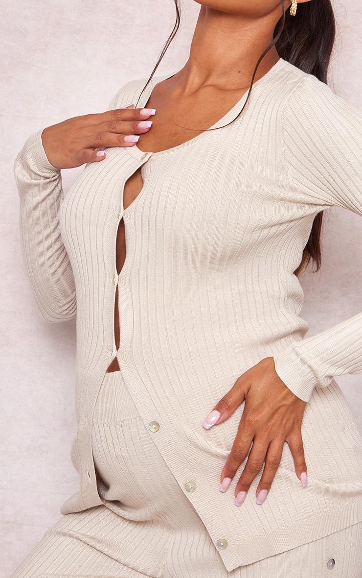 Maternity Oatmeal Knitted Button Detail Long Sleeve Cardigan Product Image