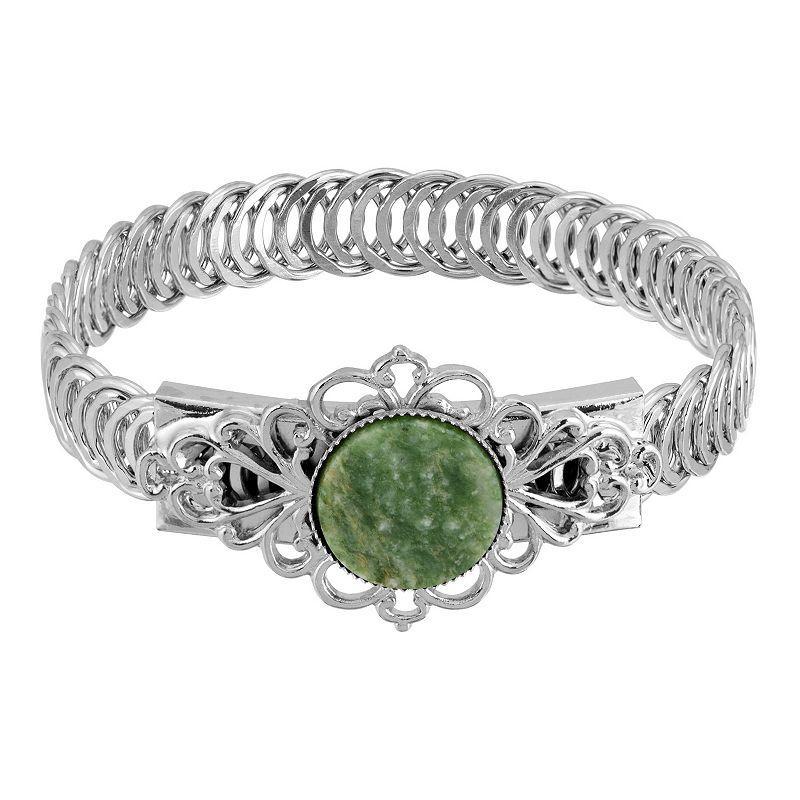 1928 Silver Tone Green Aventurine Belt Bracelet, Womens Product Image