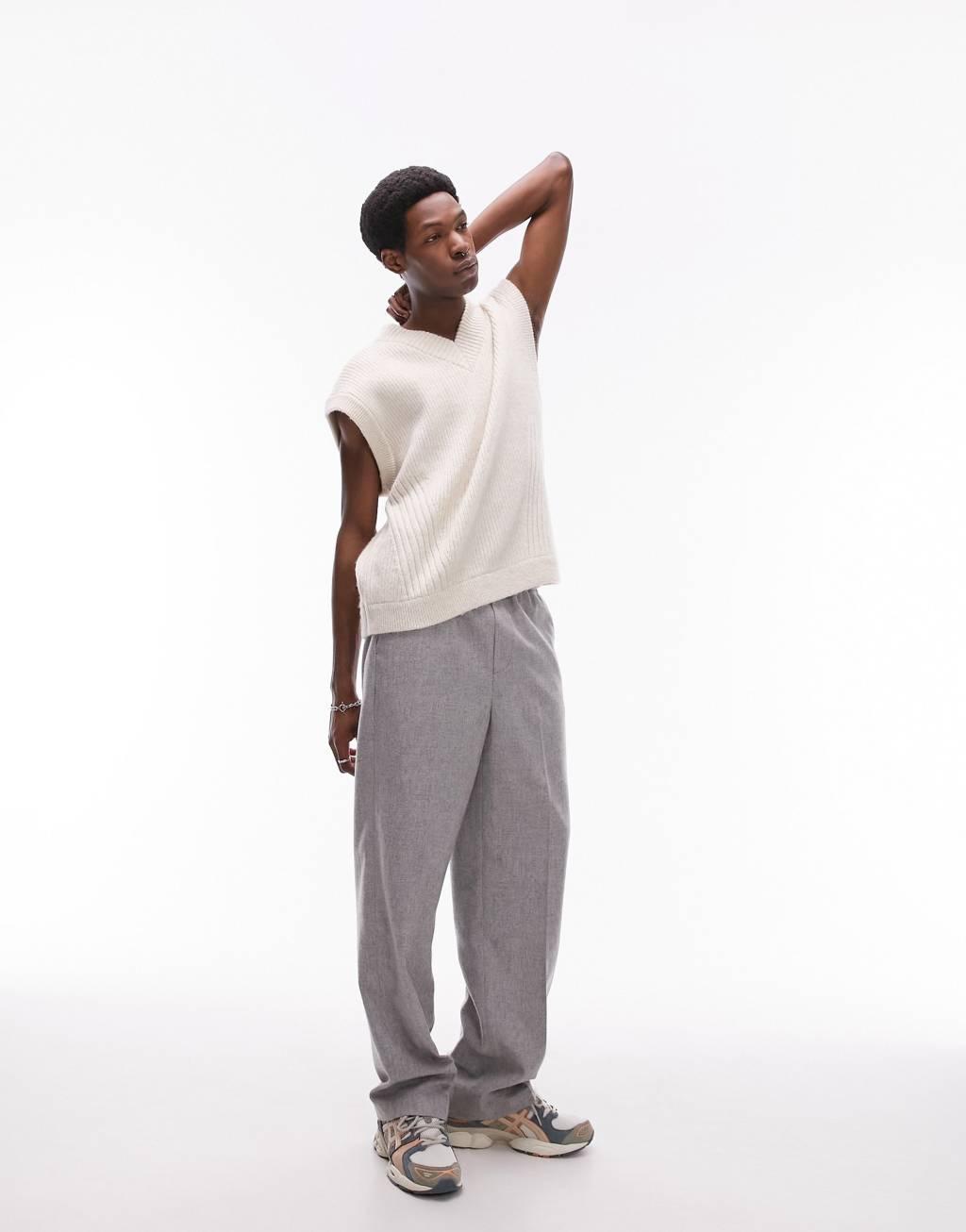 Topman wide leg wool mix elasticated waistband pants Product Image