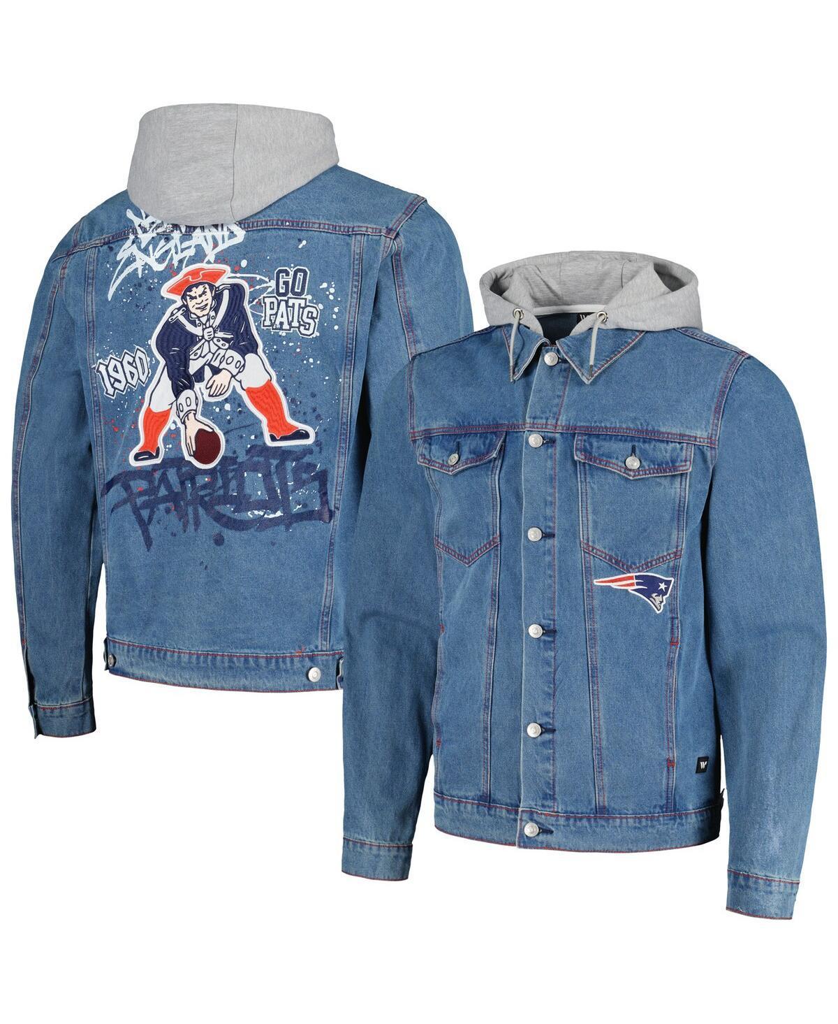 Men's New England Patriots Hooded Full-Button Denim Jacket Product Image