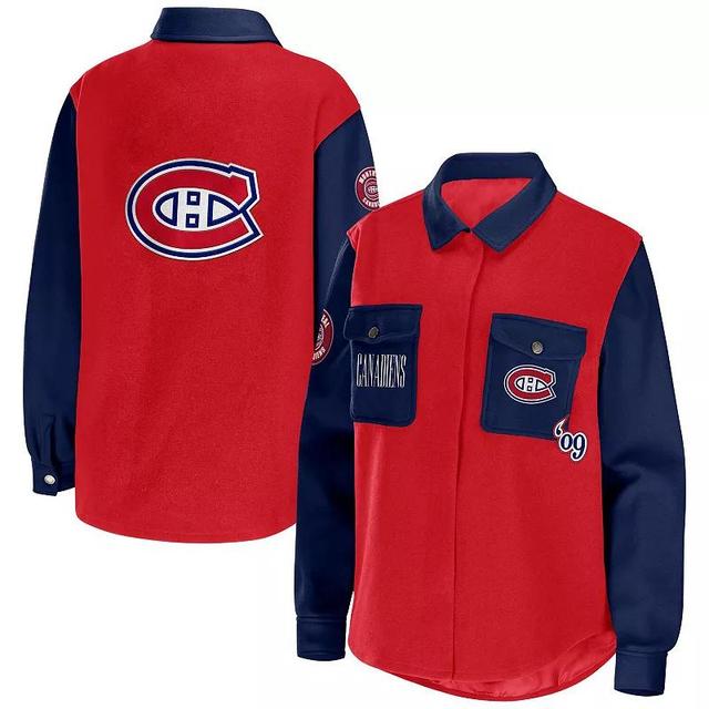 Womens WEAR by Erin Andrews Red/Navy Montreal Canadiens Colorblock Button-Up Shirt Jacket Product Image