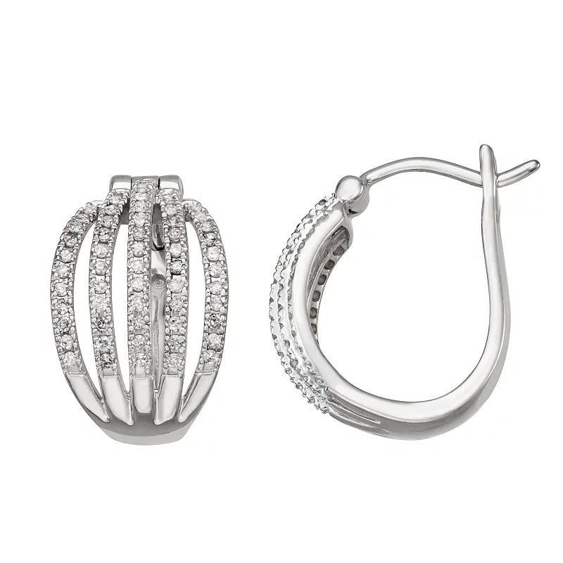 HDI Sterling Silver 1/4 Carat T.W. White Diamond Hoop Earrings, Womens Product Image