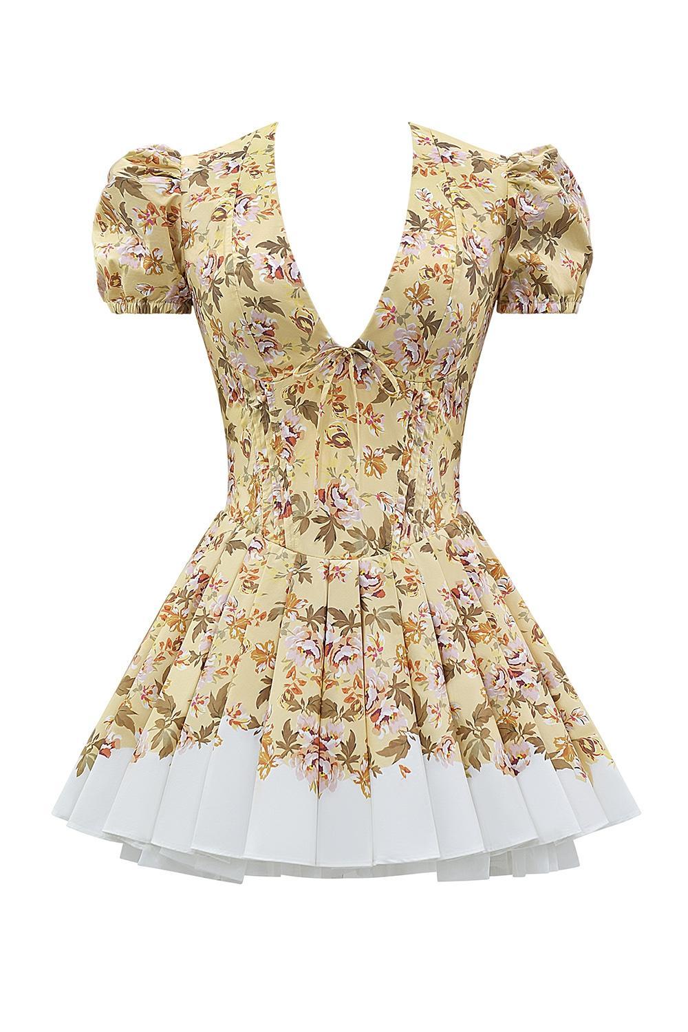 Imani Honeyflower Print Pleated Cotton Mini Dress Product Image