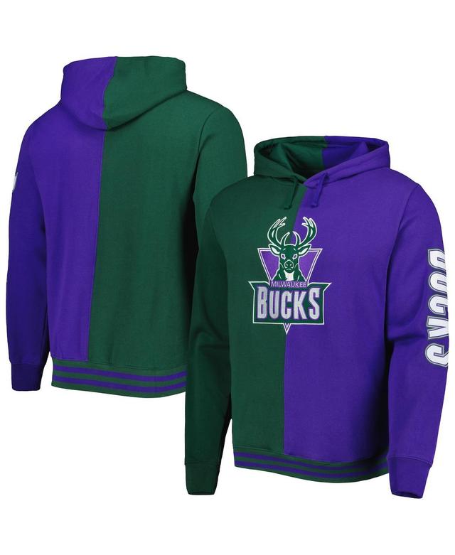 Mens Mitchell & Ness Hunter Green/Purple Milwaukee Bucks Big & Tall Hardwood Classics Split Pullover Hoodie Product Image