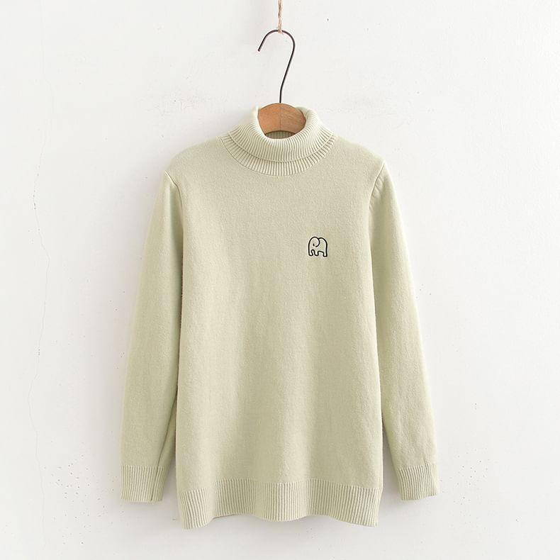 Turtleneck Elephant Embroidered Sweater Product Image