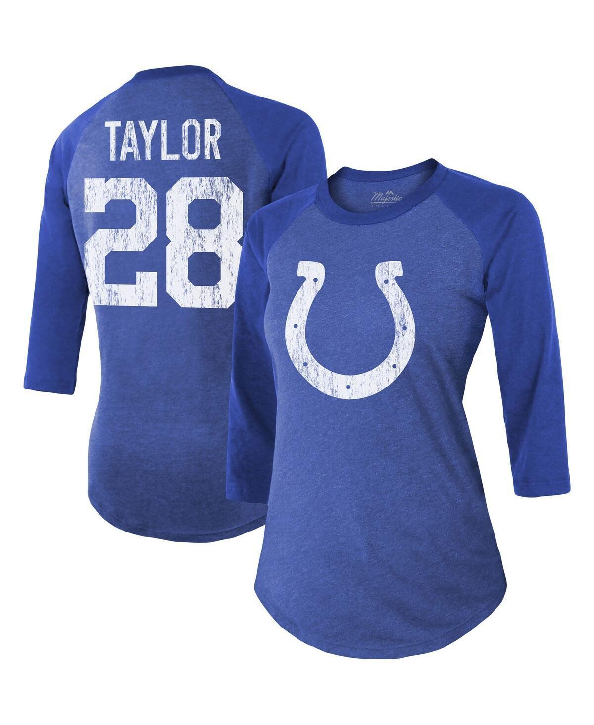 Womens Majestic Threads Jonathan Taylor Royal Indianapolis Colts Player Name and Number Raglan Tri-Blend 3/4-Sleeve T-shirt Product Image