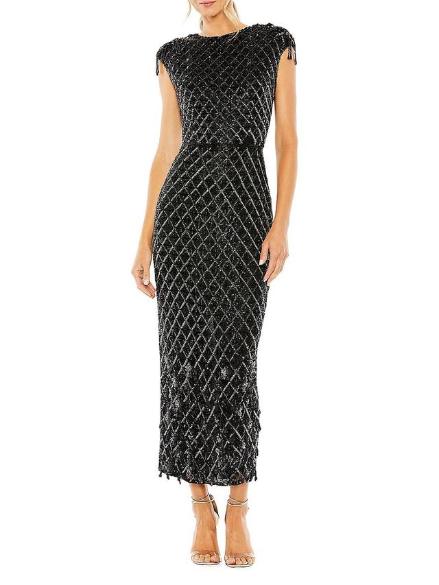 Womens Crystal Fringe Cap-Sleeve Dress Product Image