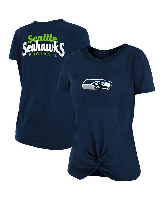 Womens New Era College Seattle Seahawks Slub T-Shirt with Front Twist Knot Blue Product Image