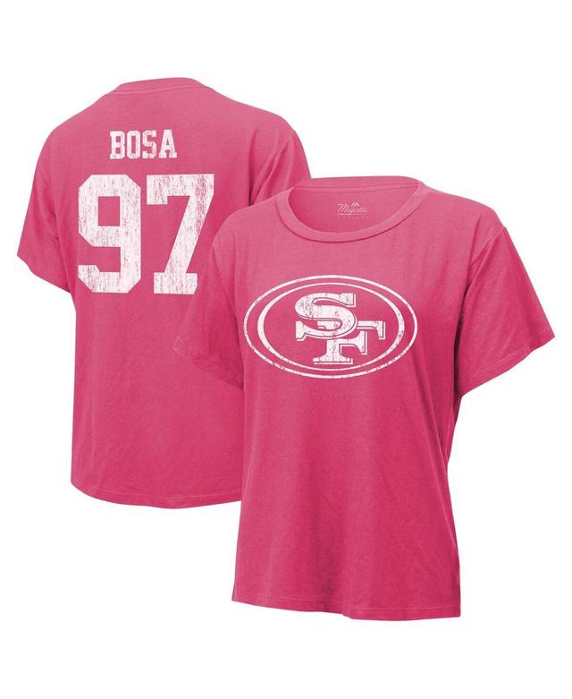 Womens Majestic Threads Nick Bosa Pink Distressed San Francisco 49ers Name and Number T-shirt Product Image