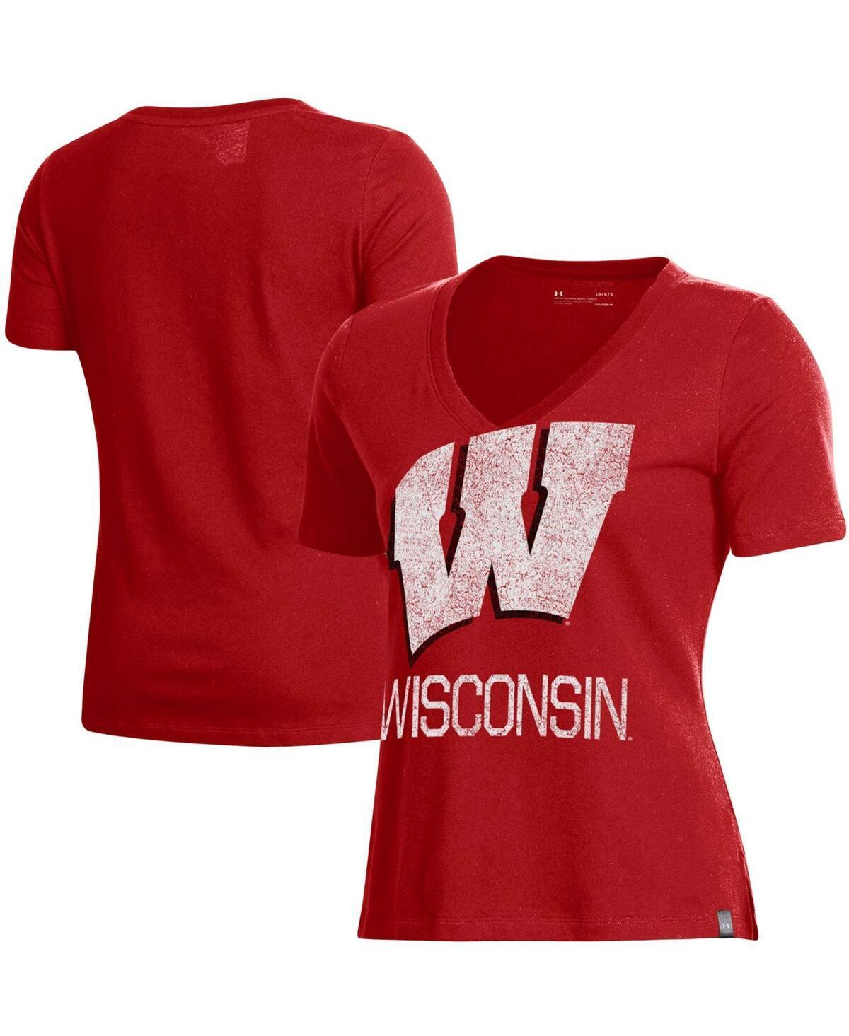 Womens Under Armour Wisconsin Badgers Logo Performance V-Neck T-Shirt Product Image