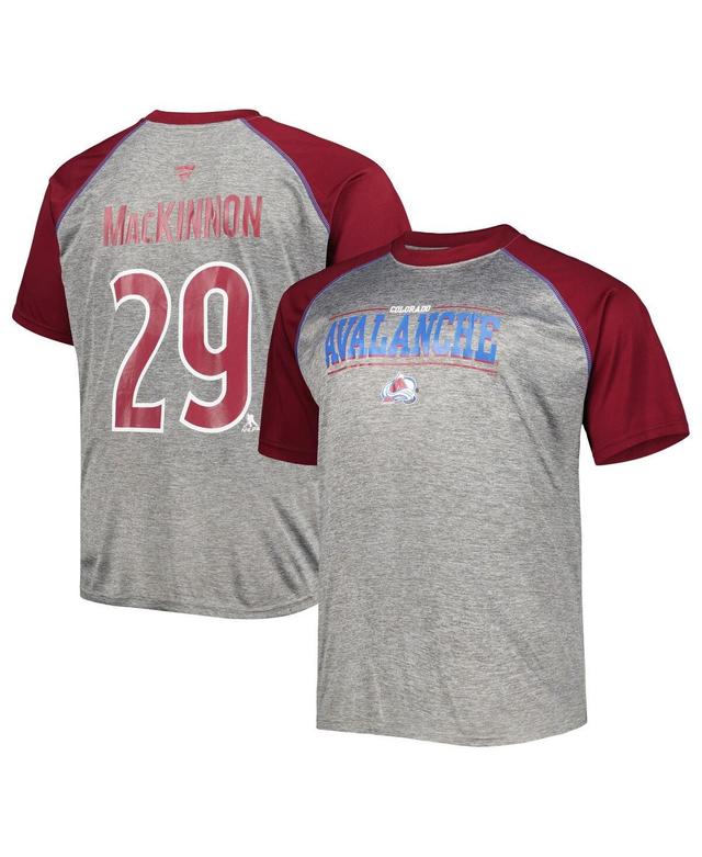 Mens Fanatics Branded Nathan MacKinnon Heather Gray/Burgundy Colorado Avalanche Big & Tall Contrast Raglan Name & Number T-Shirt Product Image