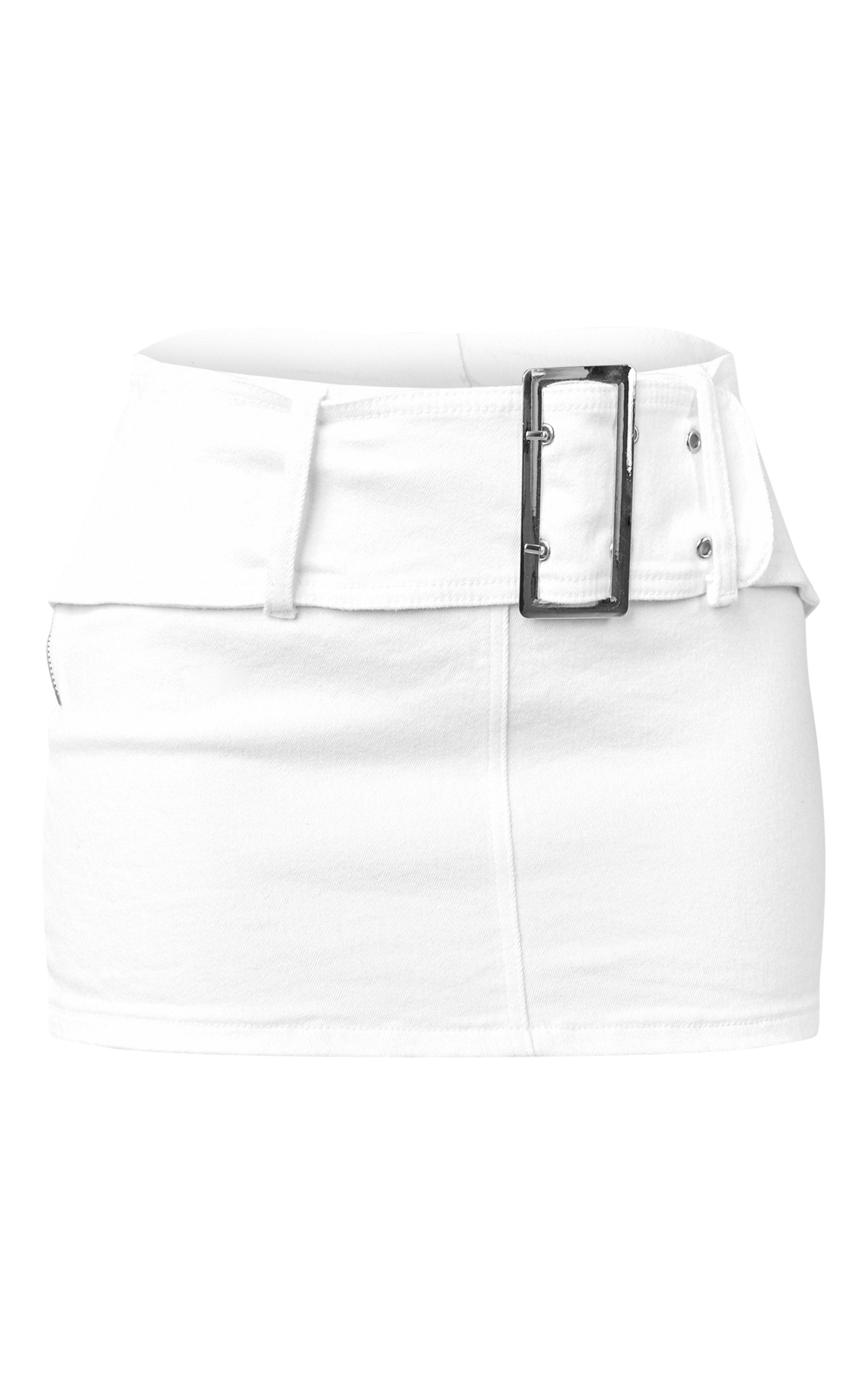 Petite White Denim Belted Mini Skirt Product Image