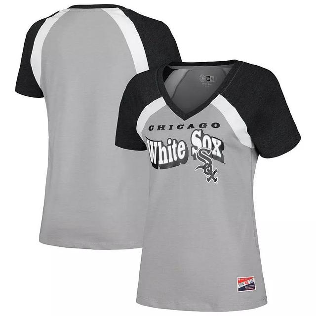 Womens New Era Gray Chicago White Sox Heathered Raglan V-Neck T-Shirt Product Image