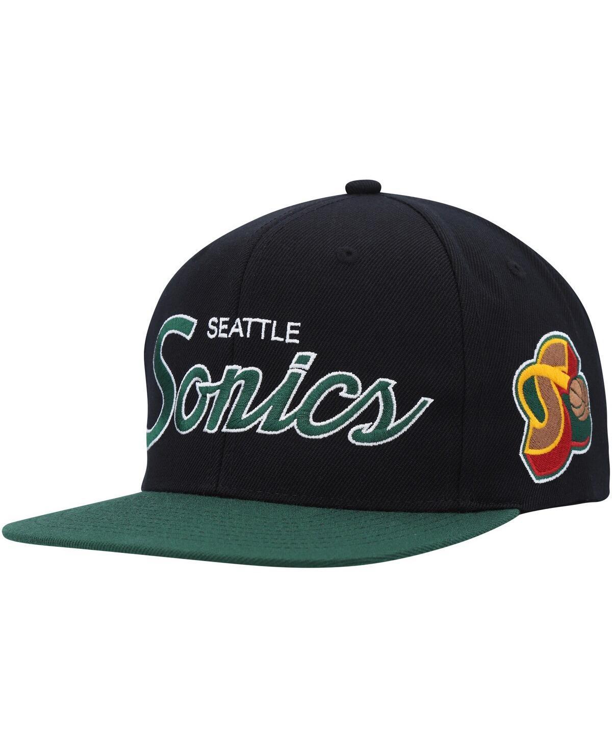 Mens Mitchell & Ness Black Seattle SuperSonics Hardwood Classics Mvp Team Script 2.0 Snapback Hat Product Image